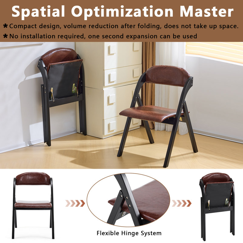 Corrigan Studio?? 2 Pack Wooden Folding Dining Chairs PU Learther Padded ...